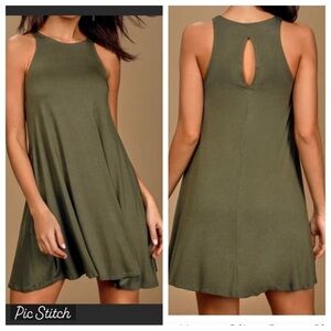 Lulus Womens XS Tupelo Honey Olive Green Shift Dress Keyhole Back Pockets